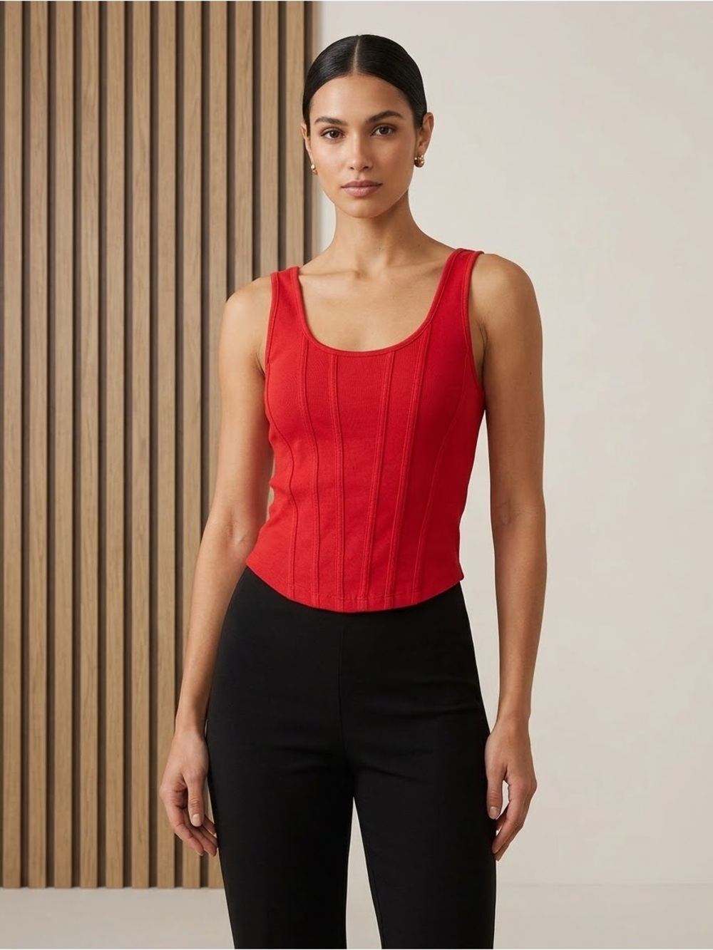 Active USA Red Scoop-Neck Ribbed Tank